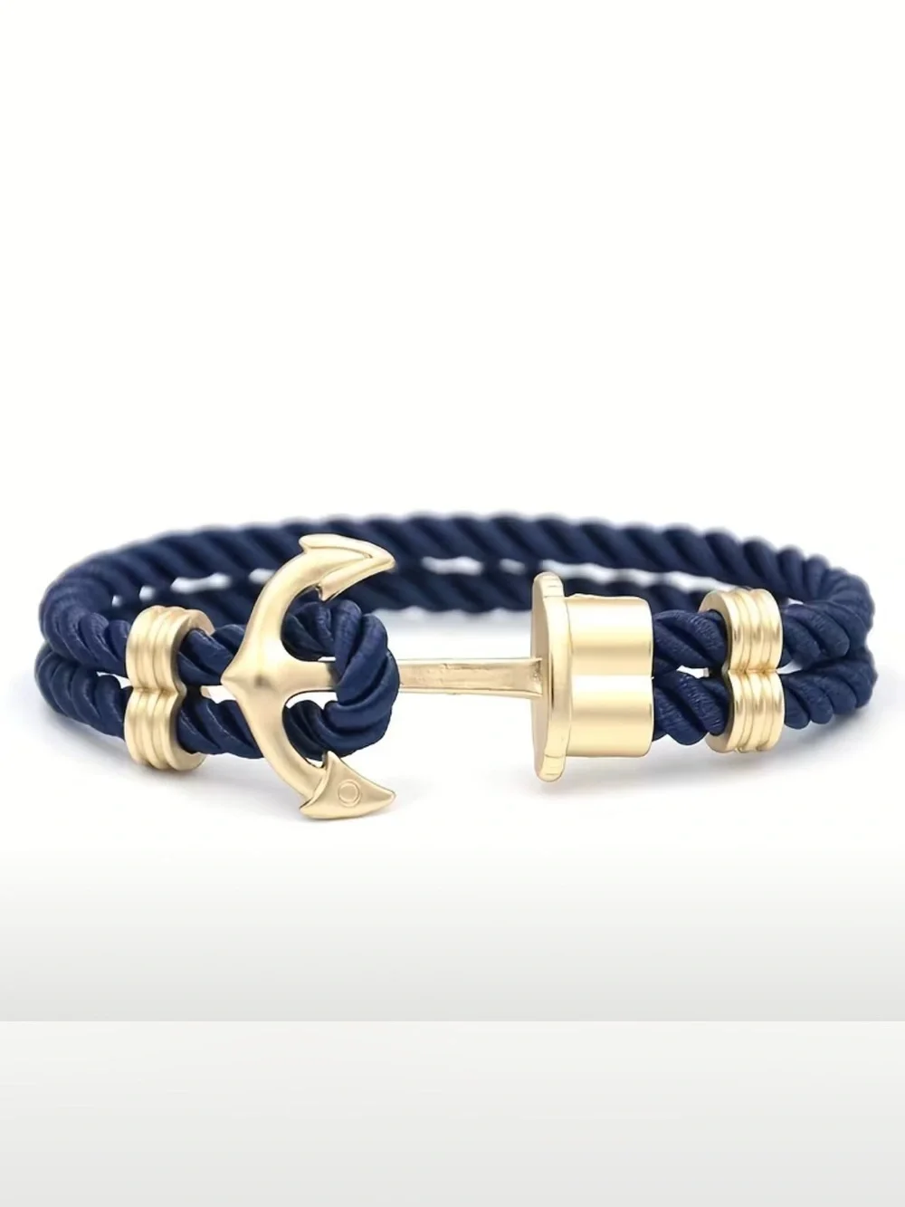 Men's Black Rope Bracelet with Silver Anchor Clasp